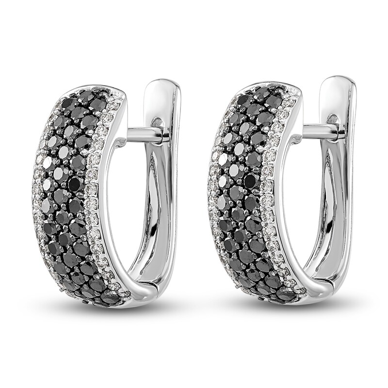 Black & White Diamond Huggie Earrings 1 ct tw Round 14K White Gold