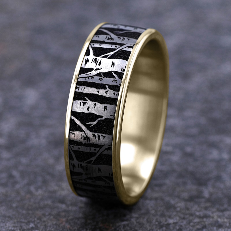 Main Image 4 of Men's Birch Wedding Band Titanium/14K Yellow Gold 7.5mm