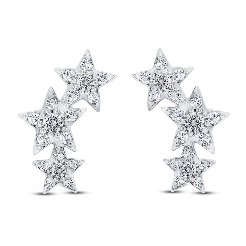 Main Image 1 of Diamond Star Drop Earrings 1/5 ct tw Round 14K White Gold