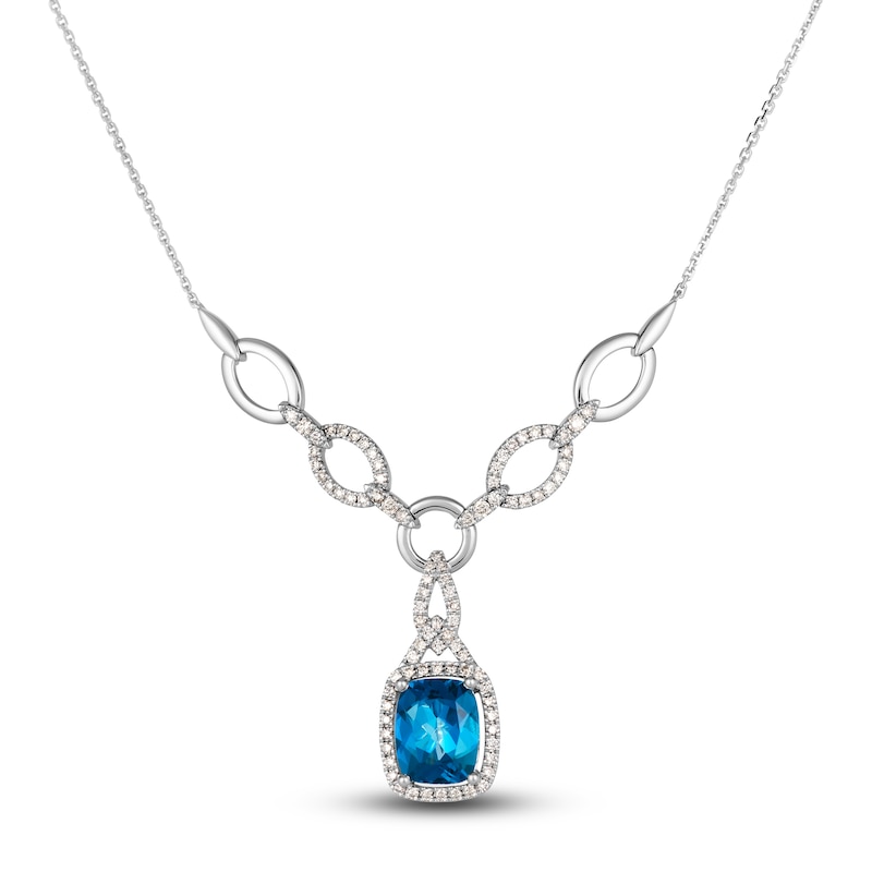 Le Vian Natural Blue Topaz Pendant Necklace 5/8 ct tw Diamonds 14K Vanilla Gold