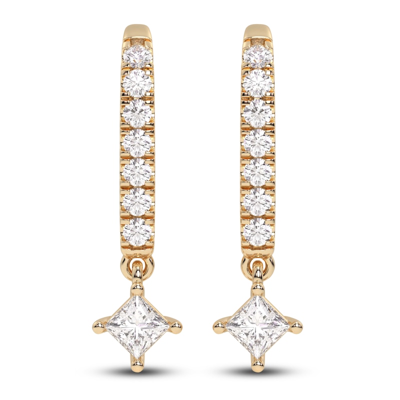 Main Image 1 of Diamond Drop Earrings 5/8 ct tw Princess/Round 14K Yellow Gold