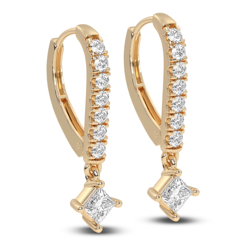 Main Image 2 of Diamond Drop Earrings 5/8 ct tw Princess/Round 14K Yellow Gold