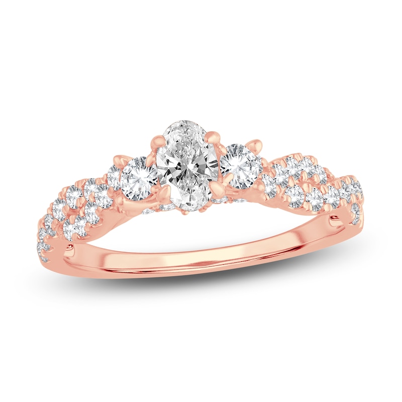 Main Image 1 of Diamond Twist Engagement Ring 1 ct tw Oval/Round 14K Rose Gold