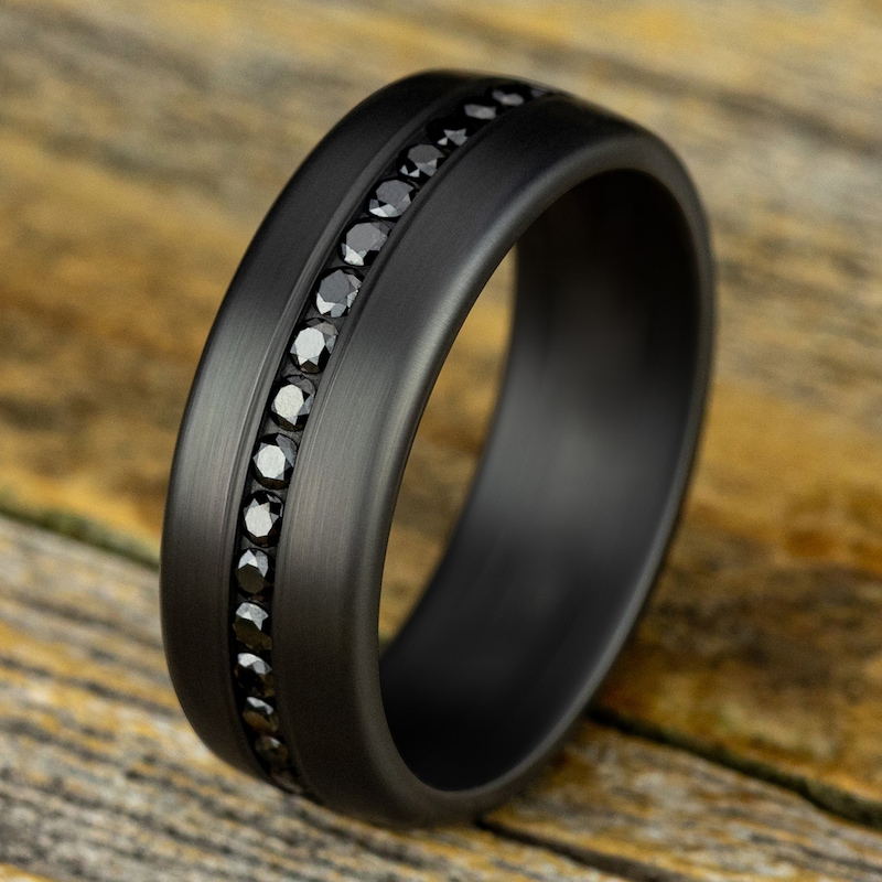 Main Image 4 of Men's Black Diamond Wedding Band 3/8 ct tw Round Grey Tantalum