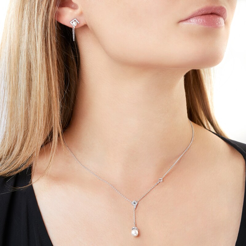 Main Image 4 of Yoko London Freshwater Cultured Pearl Necklace 1/20 ct tw Diamonds 18K White Gold 18"