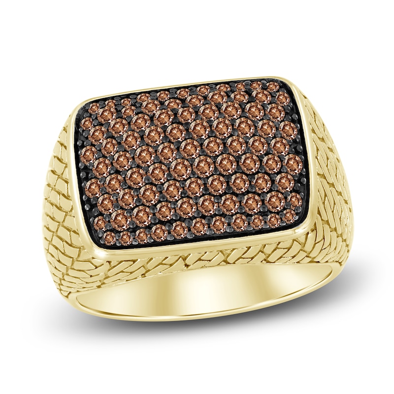 Bourbon-Colored Diamonds Men's Brown Diamond Ring 1 ct tw Round 10K Yellow Gold