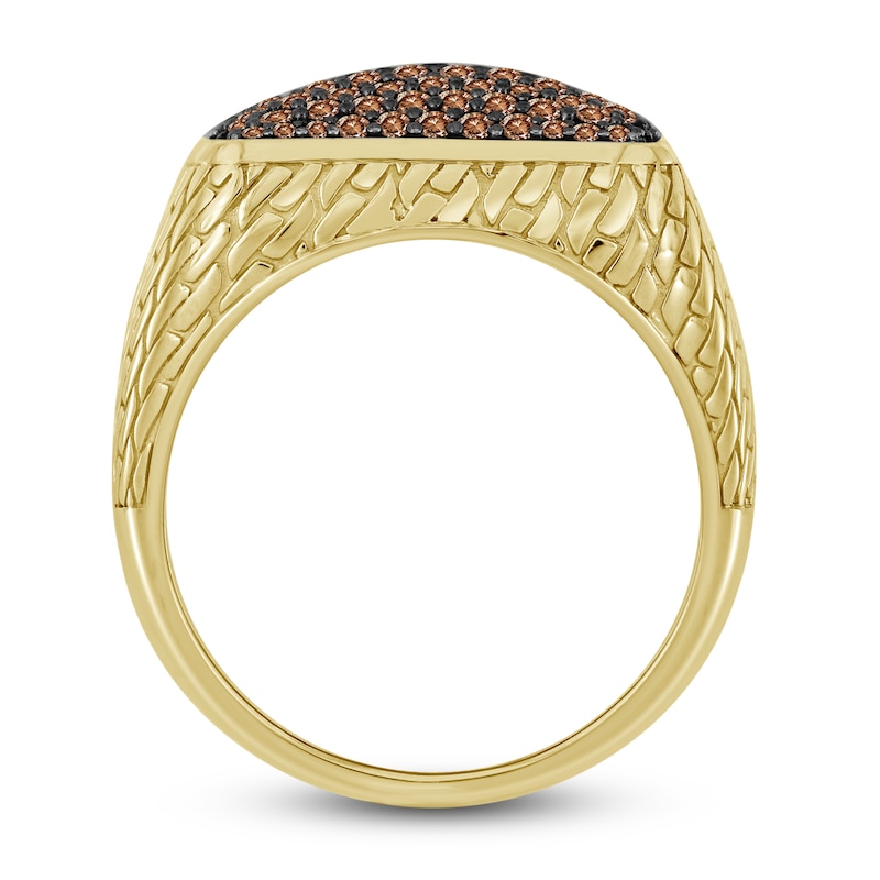 Main Image 2 of The New Fashioned Men's Bourbon-Colored Diamond Ring 1 ct tw Round 10K Yellow Gold