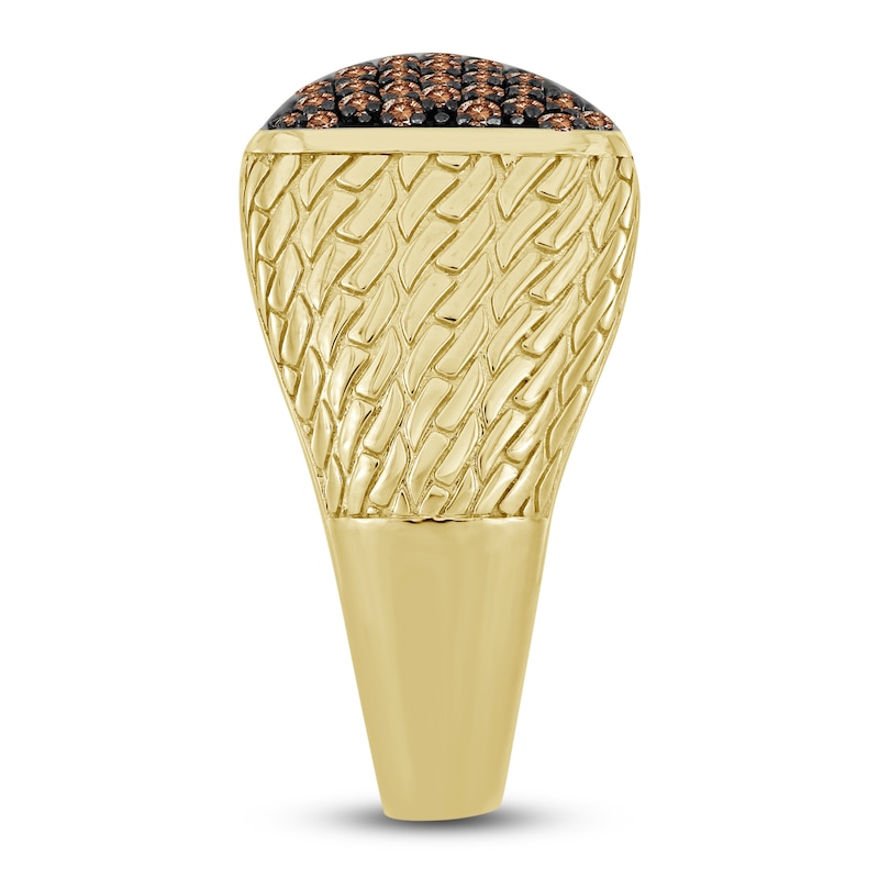 Main Image 3 of The New Fashioned Men's Bourbon-Colored Diamond Ring 1 ct tw Round 10K Yellow Gold