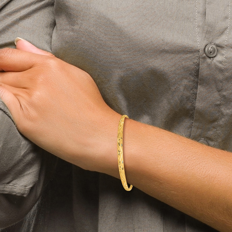 Main Image 3 of Diamond-Cut Bangle Bracelet 24K Yellow Gold