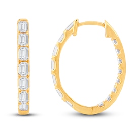 Diamond Hoop Earrings 1-1/2 ct tw Emerald/Round 14K Yellow Gold