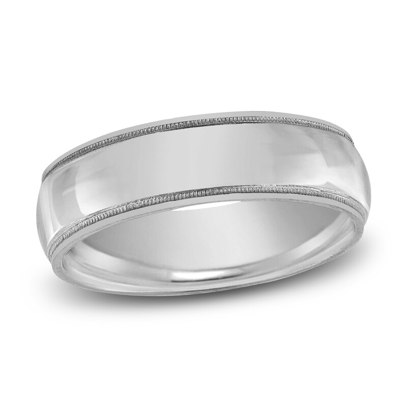 Main Image 1 of Milgrain Beveled Wedding Band 14K White Gold 8mm