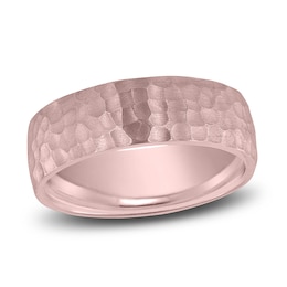 Dome Hammer Wedding Band 14K Rose Gold 7mm