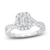 Thumbnail Image 1 of Emerald & Round-Cut Diamond Double Halo Engagement Ring 1 ct tw 14K White Gold