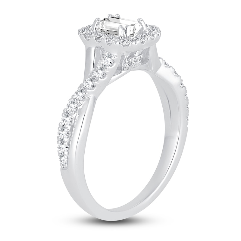 Main Image 2 of Emerald & Round-Cut Diamond Double Halo Engagement Ring 1 ct tw 14K White Gold