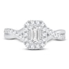 Thumbnail Image 3 of Emerald & Round-Cut Diamond Double Halo Engagement Ring 1 ct tw 14K White Gold