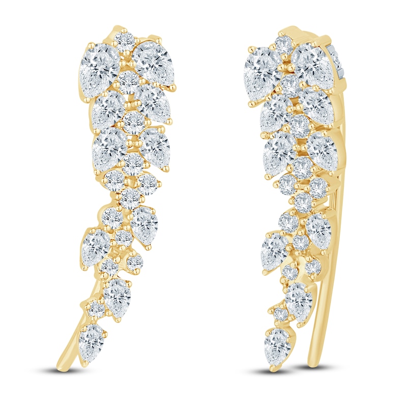 Pnina Tornai Pear-Shaped & Round Diamond Climber Earrings 1-1/2 ct tw 14K Yellow Gold