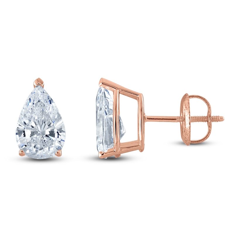 Main Image 1 of Pear-Shaped Lab-Grown Diamond Solitaire Stud Earrings 1-1/4 ct tw 14K Rose Gold (F/SI2)