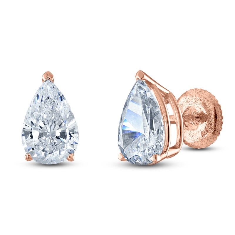 Main Image 2 of Pear-Shaped Lab-Grown Diamond Solitaire Stud Earrings 1-1/4 ct tw 14K Rose Gold (F/SI2)