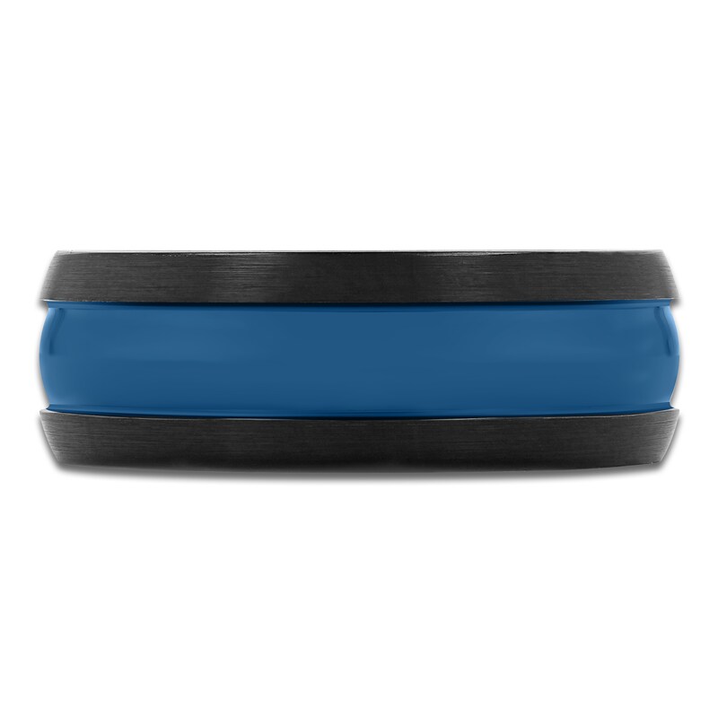 Men's Stripe Wedding Band Black & Blue Tungsten Carbide 8mm