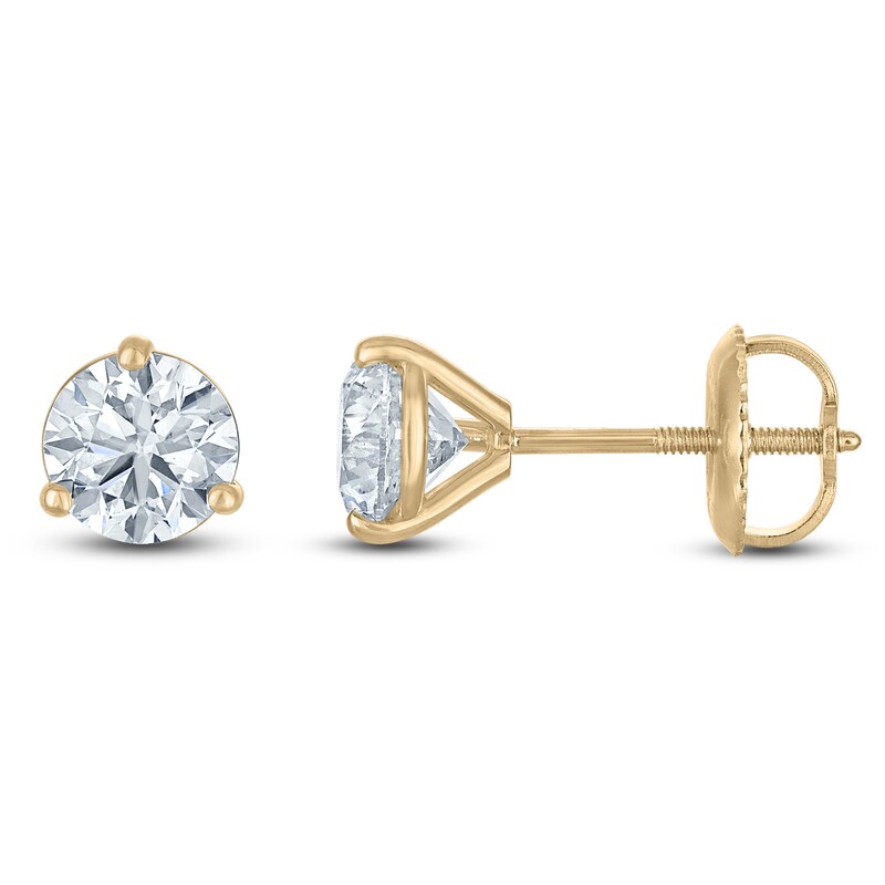 Main Image 1 of Certified Round-Cut Diamond Solitaire Stud Earrings 1-3/8 ct tw 18K Yellow Gold (SI2/I)