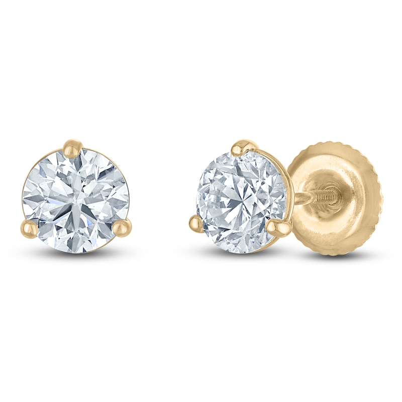 Main Image 2 of Certified Round-Cut Diamond Solitaire Stud Earrings 1-3/8 ct tw 18K Yellow Gold (SI2/I)