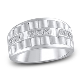 Men's Ribbed Square-cut Diamond Anniversary Band 3/4 ct tw 14K White Gold