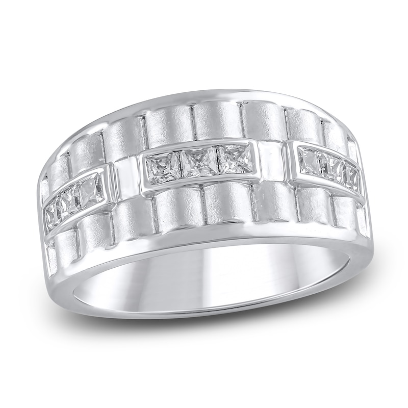 Main Image 1 of Men's Ribbed Square-cut Diamond Anniversary Band 3/4 ct tw 14K White Gold