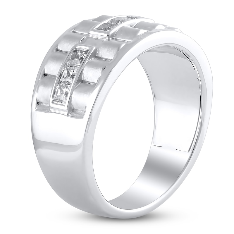Main Image 2 of Men's Ribbed Square-cut Diamond Anniversary Band 3/4 ct tw 14K White Gold
