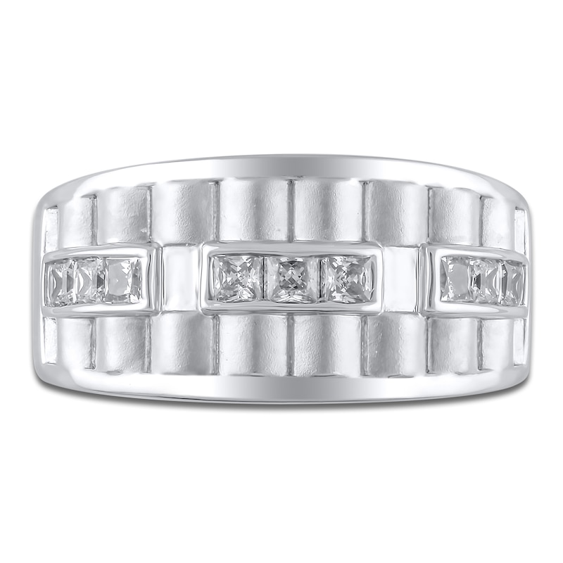 Main Image 3 of Men's Ribbed Square-cut Diamond Anniversary Band 3/4 ct tw 14K White Gold