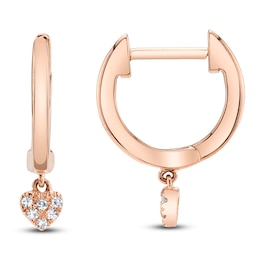 Shy Creation Diamond Heart Dangle Huggie Hoop Earrings 1/20 ct tw 14K Rose Gold SC22004943