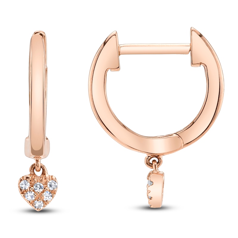 Main Image 1 of Shy Creation Diamond Heart Dangle Huggie Hoop Earrings 1/20 ct tw 14K Rose Gold SC22004943