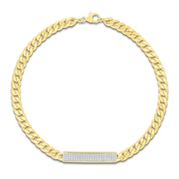 Diamond Bar Miami Cuban Curb Chain Bracelet 1/4 ct tw 10K Yellow Gold 7.5"