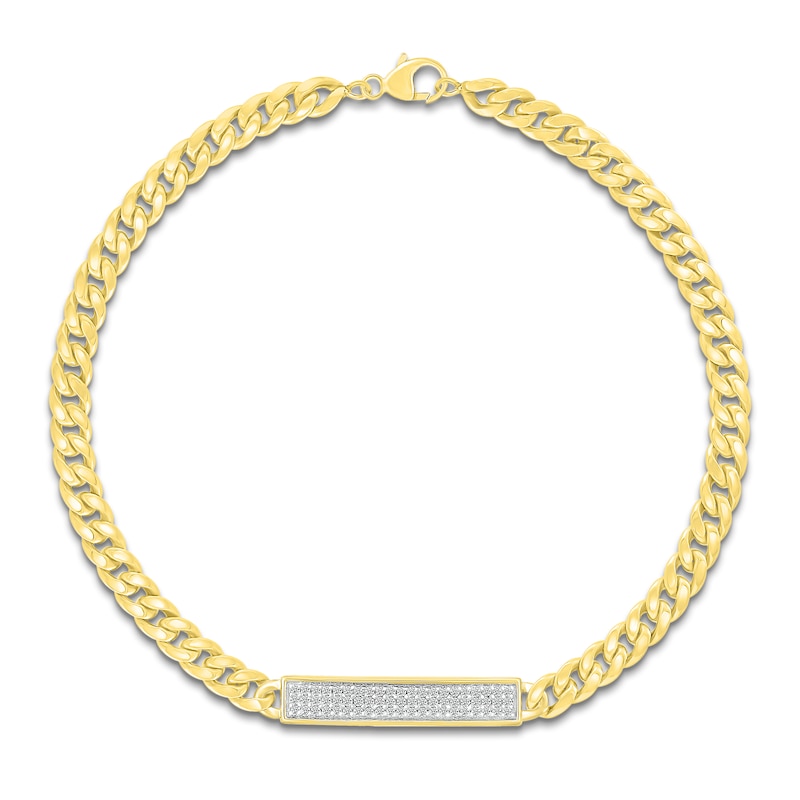 Diamond Bar Miami Cuban Curb Chain Bracelet 1/4 ct tw 10K Yellow Gold 7.5"
