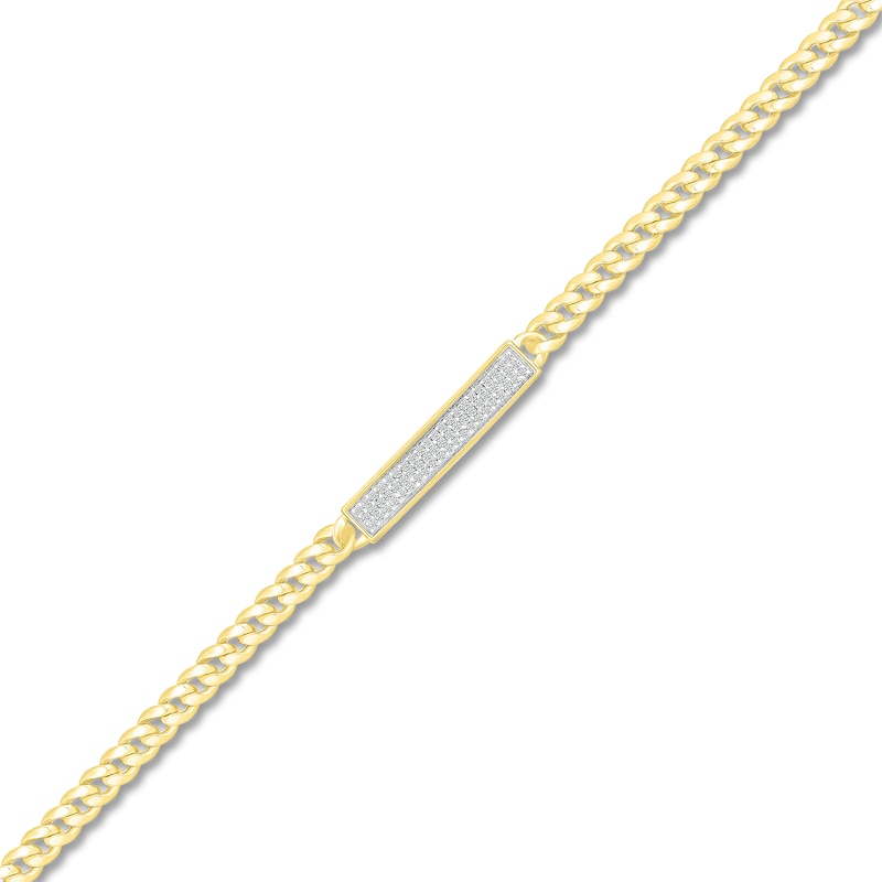 Main Image 2 of Diamond Bar Miami Cuban Curb Chain Bracelet 1/4 ct tw 10K Yellow Gold 7.5"