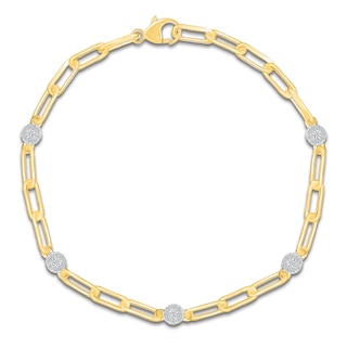 Multi-Diamond Station Paperclip Chain Bracelet 1/3 ct tw 10K Yellow Gold 7.5"