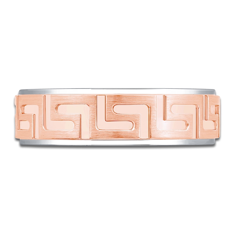 Main Image 3 of Men's Greek Key Brushed Wedding Band 14K Two-Tone Gold 6mm