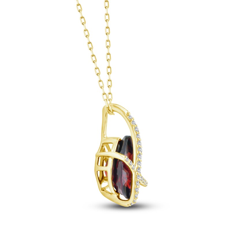 Main Image 2 of Pear-Shaped Natural Garnet & Diamond Crossover Necklace 1/15 ct tw 14K Yellow Gold