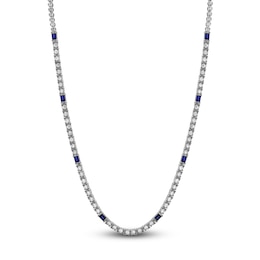 Blue Nile X Jared Baguette-Cut Natural Blue Sapphire & Diamond Tennis Necklace 2 ct tw 14K White Gold