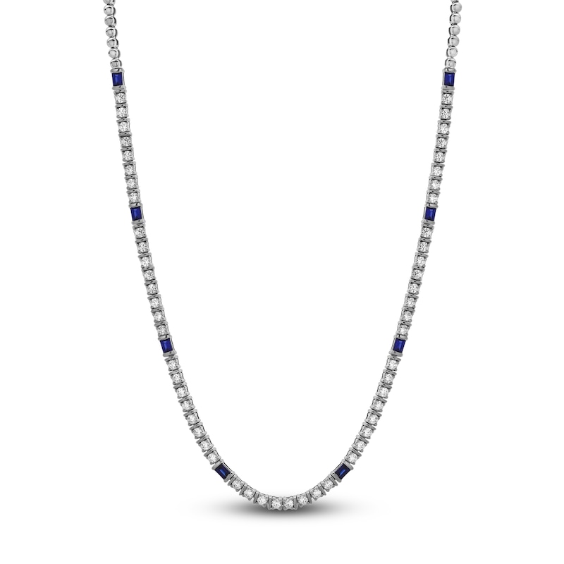 Main Image 1 of Blue Nile X Jared Baguette-Cut Natural Blue Sapphire & Diamond Tennis Necklace 2 ct tw 14K White Gold