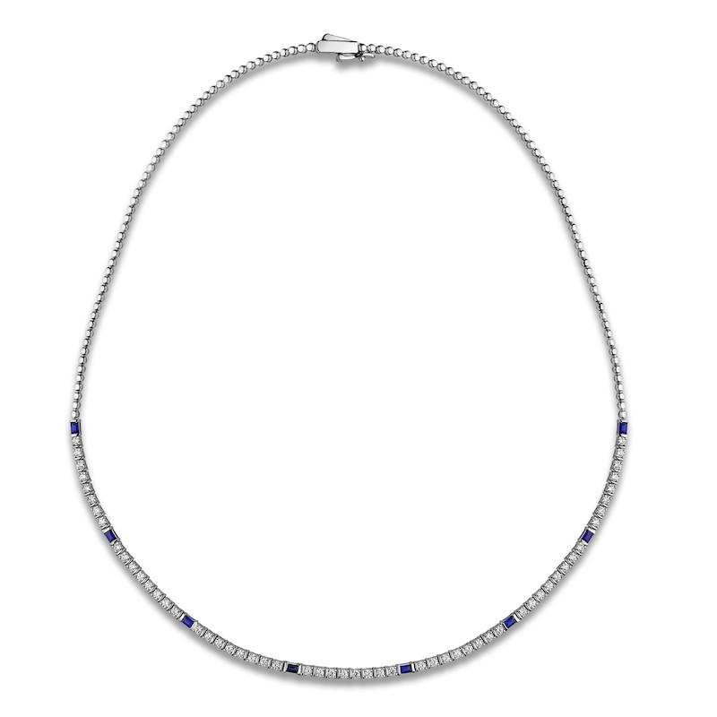 Main Image 2 of Blue Nile X Jared Baguette-Cut Natural Blue Sapphire & Diamond Tennis Necklace 2 ct tw 14K White Gold