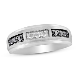Previously Owned Men's Black & White Diamond Anniversary Band 1/2 ct tw Round 14K White Gold