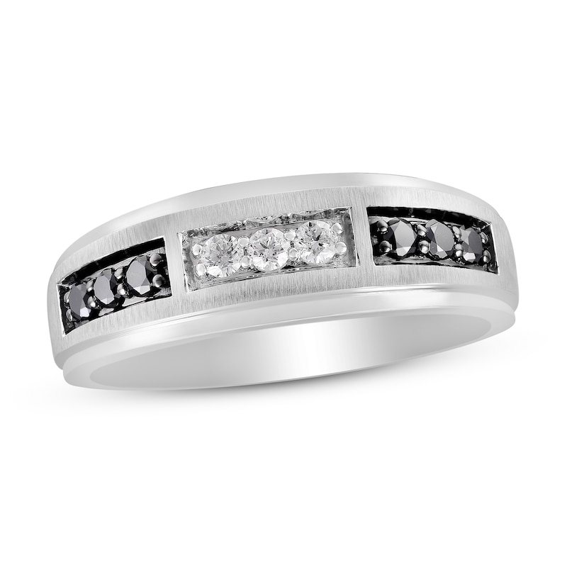 Main Image 1 of Previously Owned Men's Black & White Diamond Anniversary Band 1/2 ct tw Round 14K White Gold