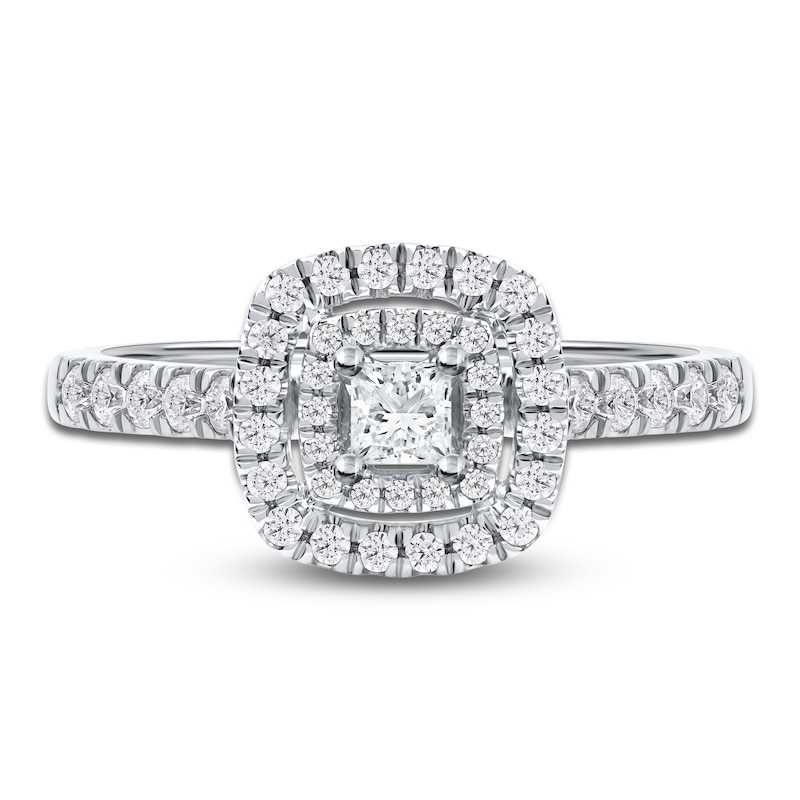 Main Image 3 of Previously Owned Princess & Round Diamond Promise Ring 1/2 ct tw 10K White Gold
