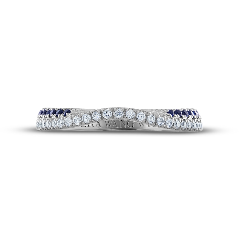 Main Image 3 of Previously Owned Vera Wang WISH Diamond & Blue Sapphire Contoured Anniversary Ring 1/6 ct tw Round 14K White Gold