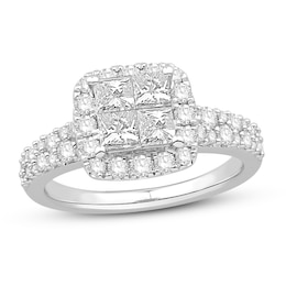 Previously Owned Diamond Engagement Ring 1-1/2 ct tw Round/Princess 14K White Gold