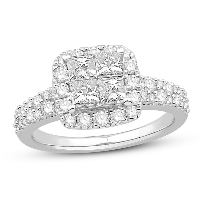 Main Image 1 of Previously Owned Diamond Engagement Ring 1-1/2 ct tw Round/Princess 14K White Gold