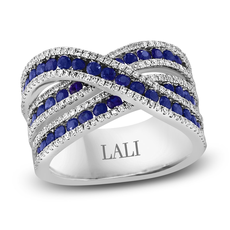 Main Image 1 of Previously Owned LALI Jewels Natural Blue Sapphire & Diamond Ring 5/8 ct tw Round 14K White Gold