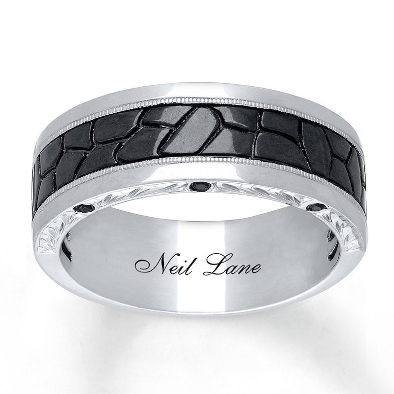 Main Image 1 of Previously Owned Neil Lane Men's Ring 1/20 ct tw Black Diamonds 14K White Gold, 8.25mm