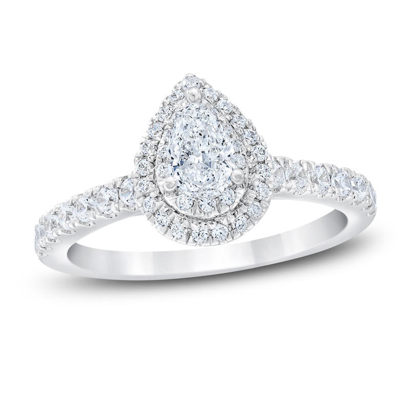 Main Image 1 of Previously Owned Royal Asscher Diamond Engagement Ring 1 ct tw Pear-shaped/Round 14K White Gold