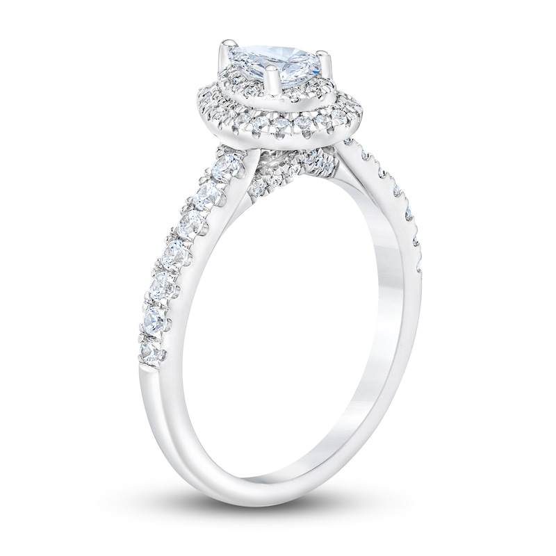 Main Image 2 of Previously Owned Royal Asscher Diamond Engagement Ring 1 ct tw Pear-shaped/Round 14K White Gold